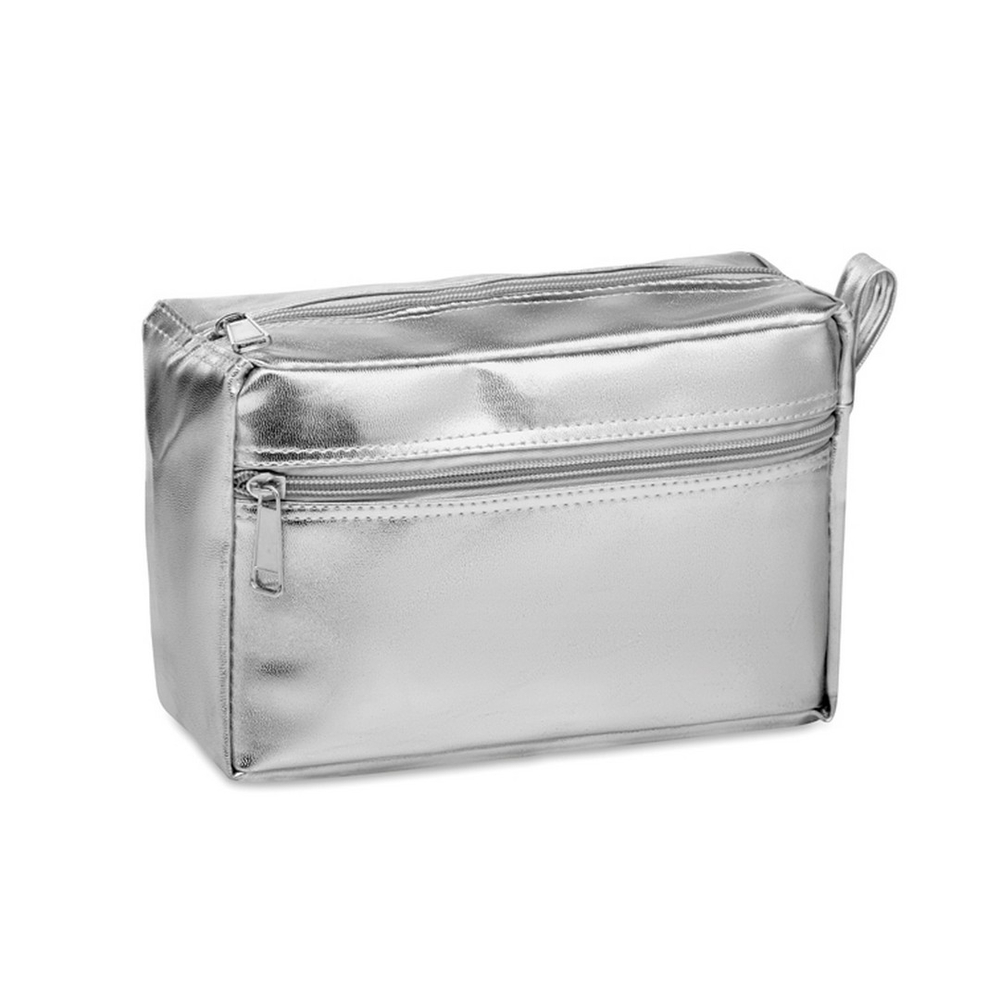 SILENE Fényes PVC kozmetikai táska, ezüst
